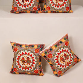 Red - kutch aari hand embroidery cushion cover (set of 5)