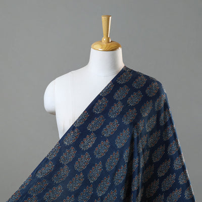 Blue - Hand Block Printed Modal Silk Ajrakh Fabric 30