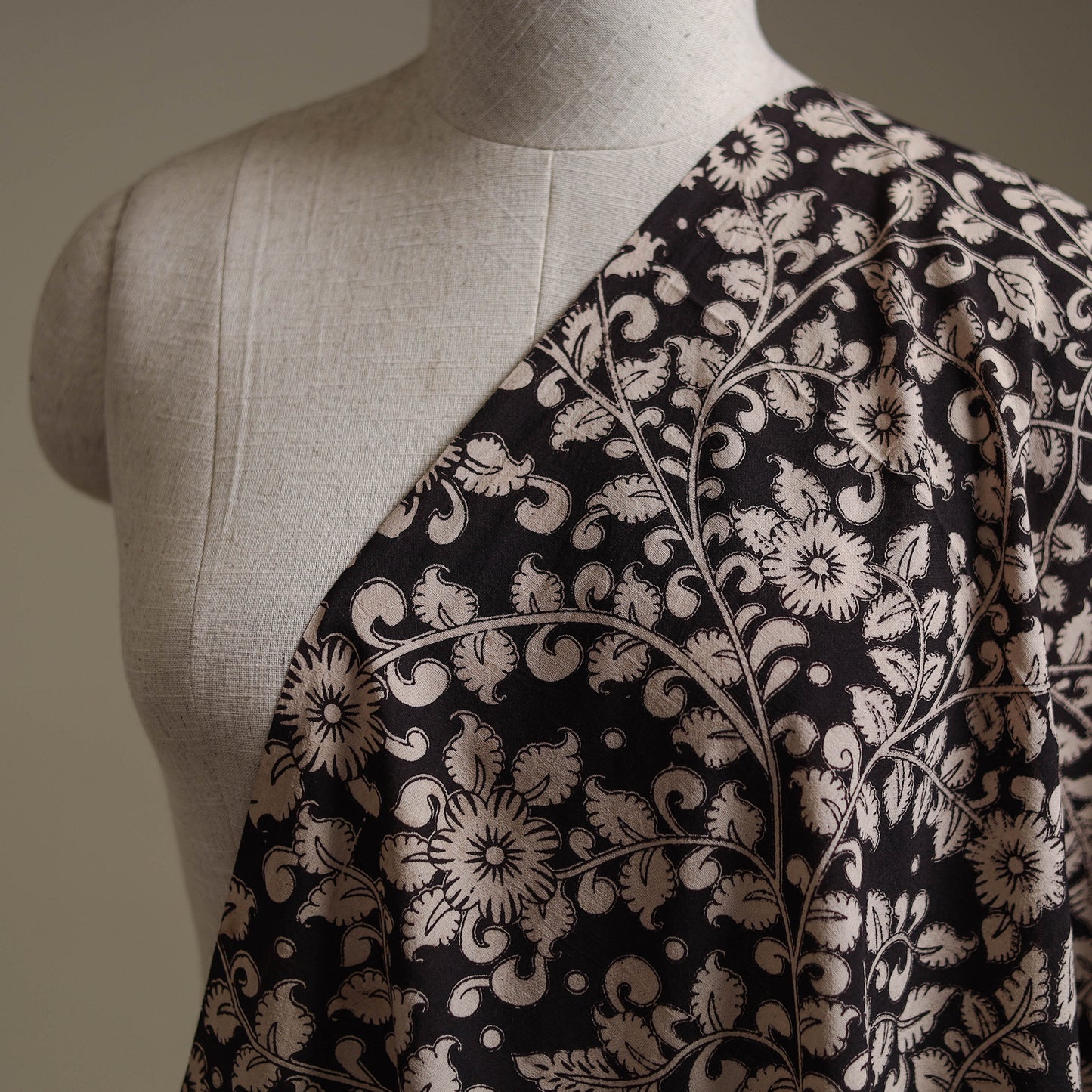 Black - Kalamkari Printed Cotton Fabric 04