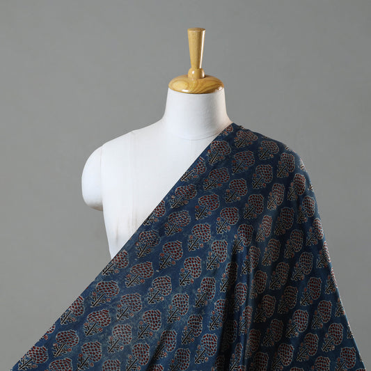 Blue - Hand Block Printed Modal Silk Ajrakh Fabric 31