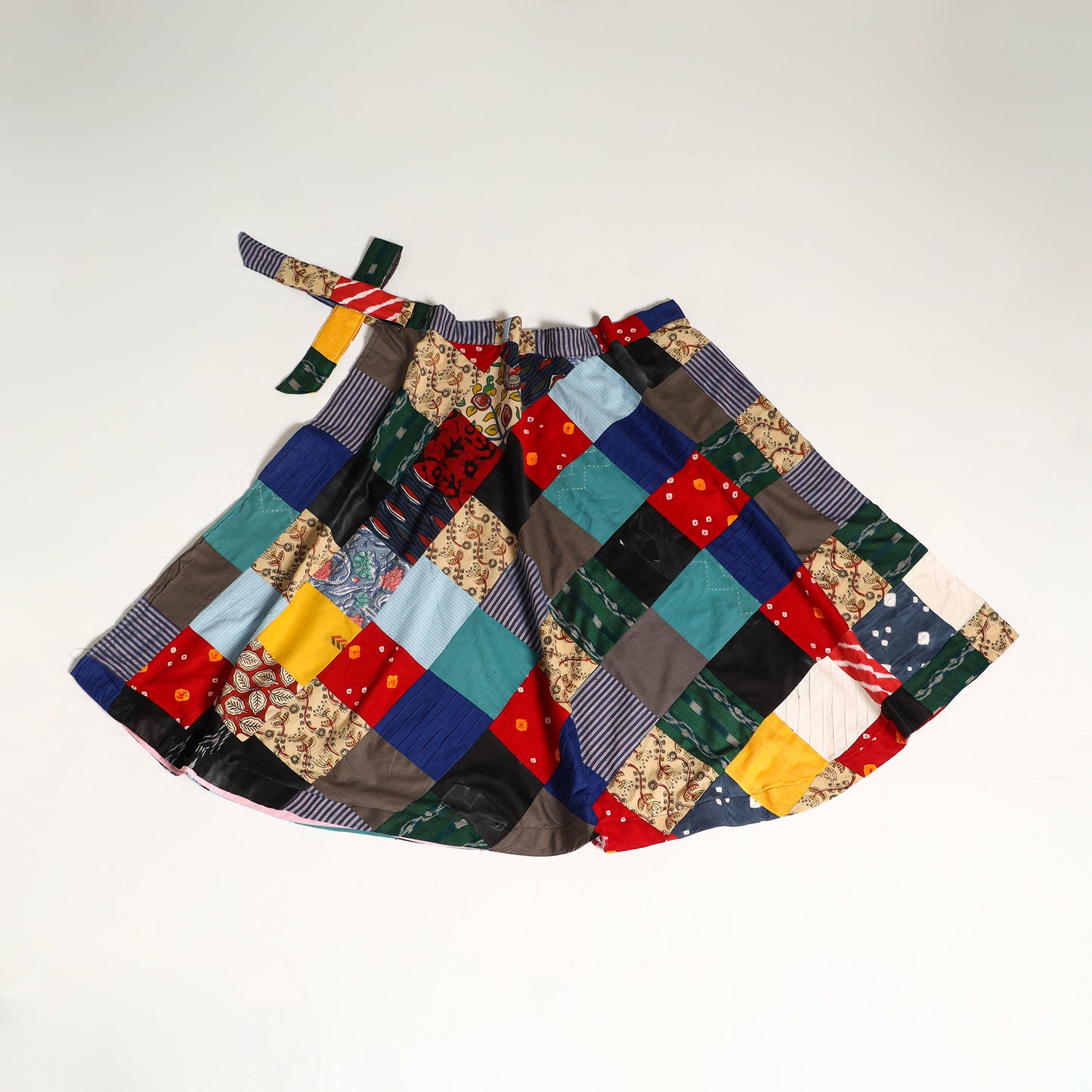 Multicolor - wrap around patchwork cotton skirt 35