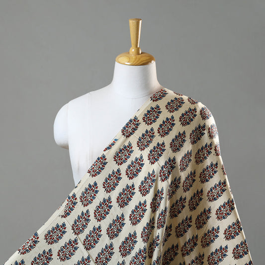 White - Hand Block Printed Modal Silk Ajrakh Fabric 33