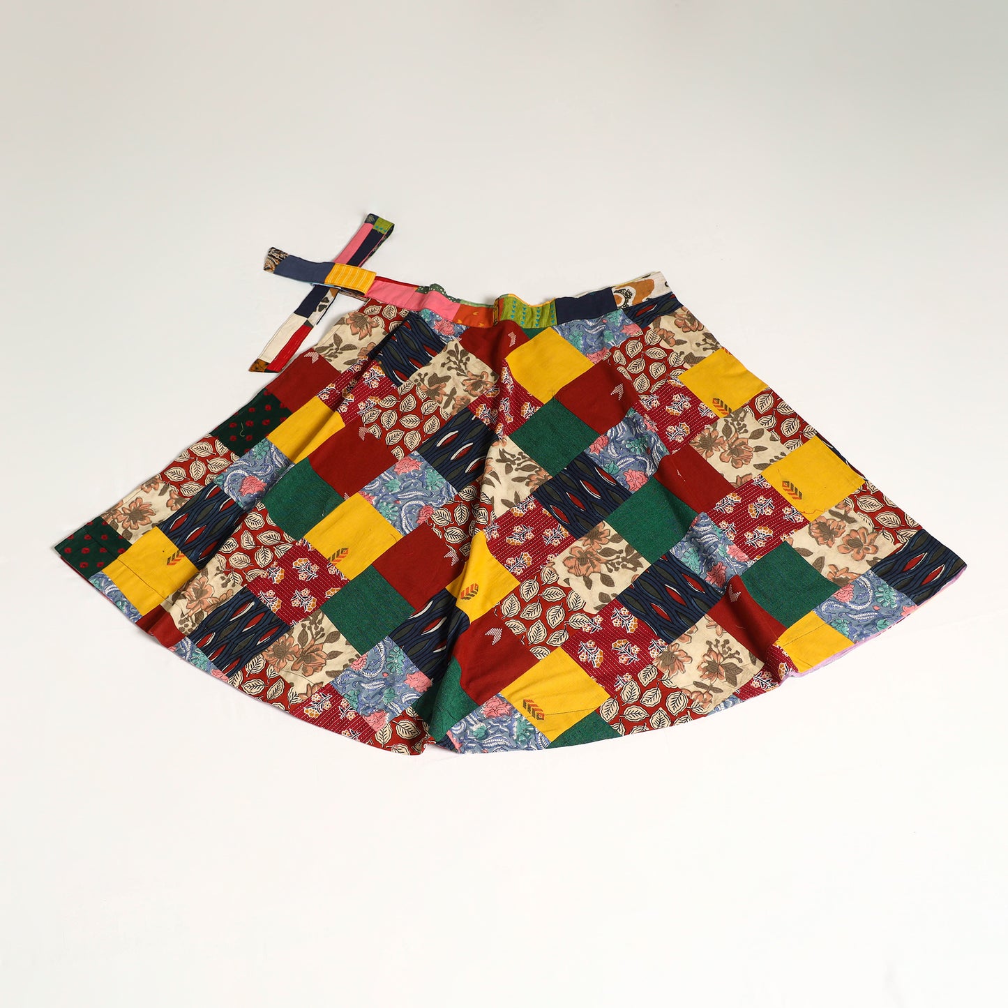 Multicolor Wrap Around Patchwork Cotton Skirt 