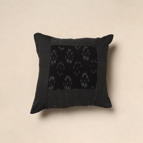 Black - Pure Cotton Kantha Stitch Ikat Cushion Cover (16 x 16 in) 02