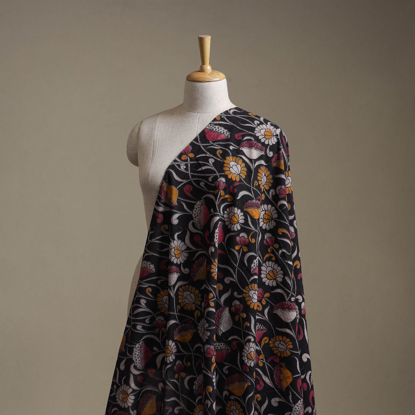 Black - Kalamkari Printed Cotton Fabric 08
