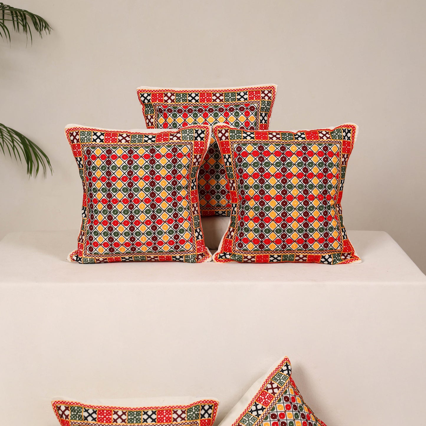 Red - kutch aari hand embroidery cushion cover (set of 5)