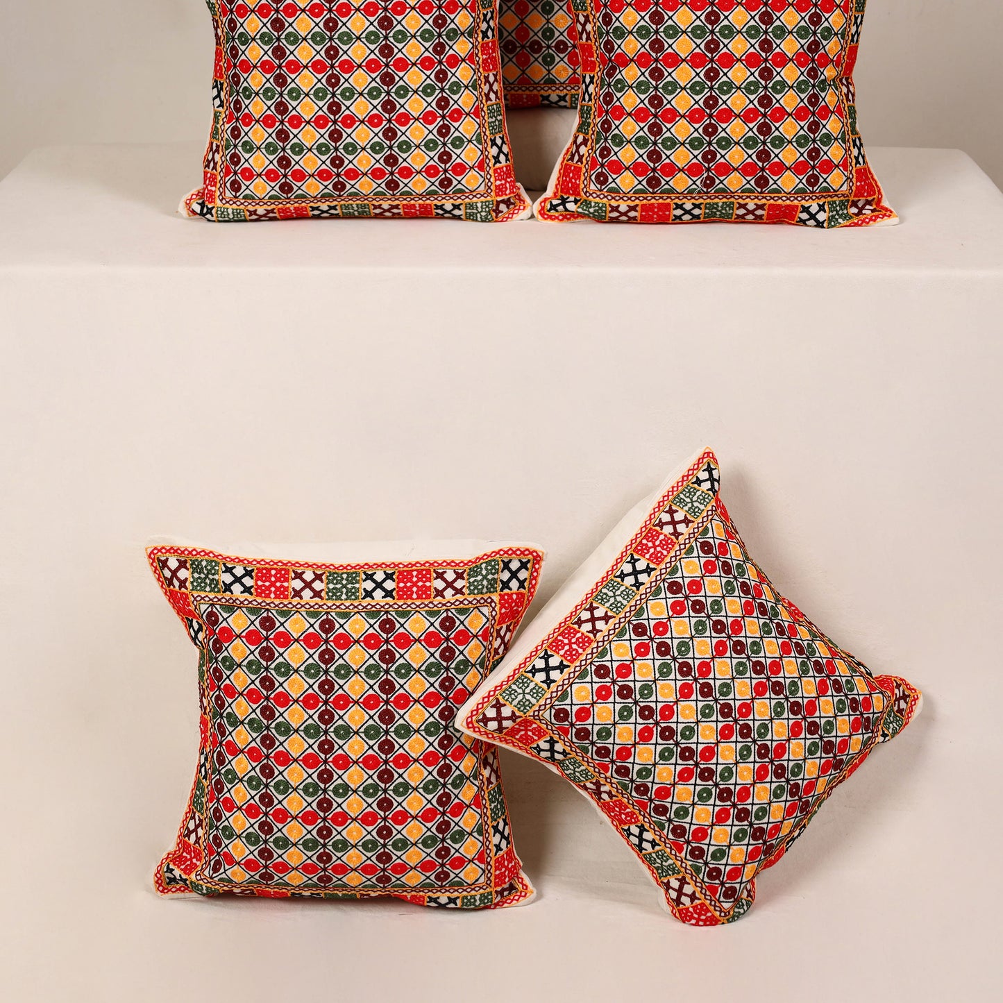 Red - kutch aari hand embroidery cushion cover (set of 5)