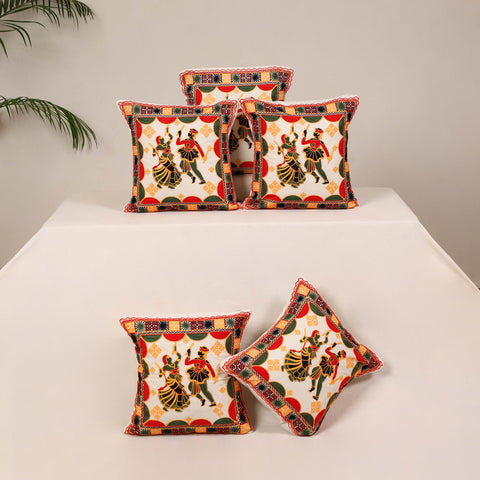 Red - kutch aari hand embroidery cushion cover (set of 5)