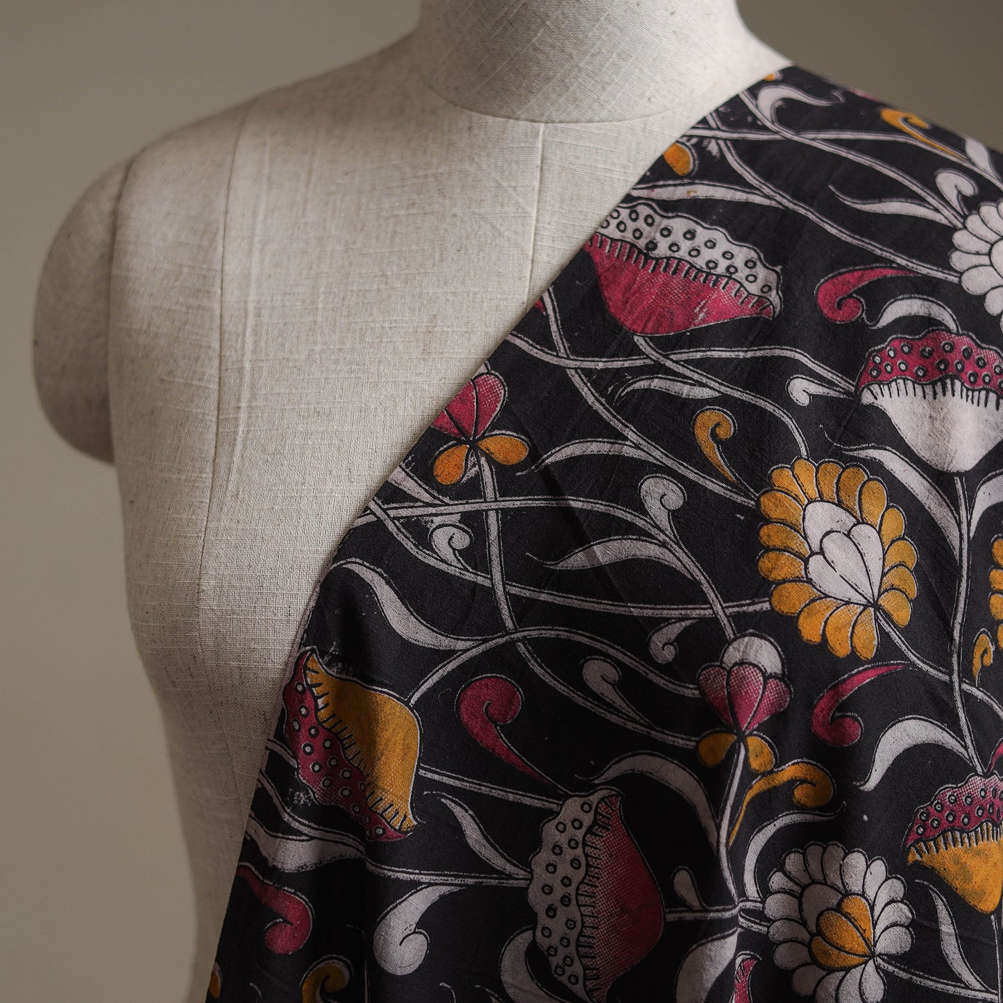 Black - Kalamkari Printed Cotton Fabric 08