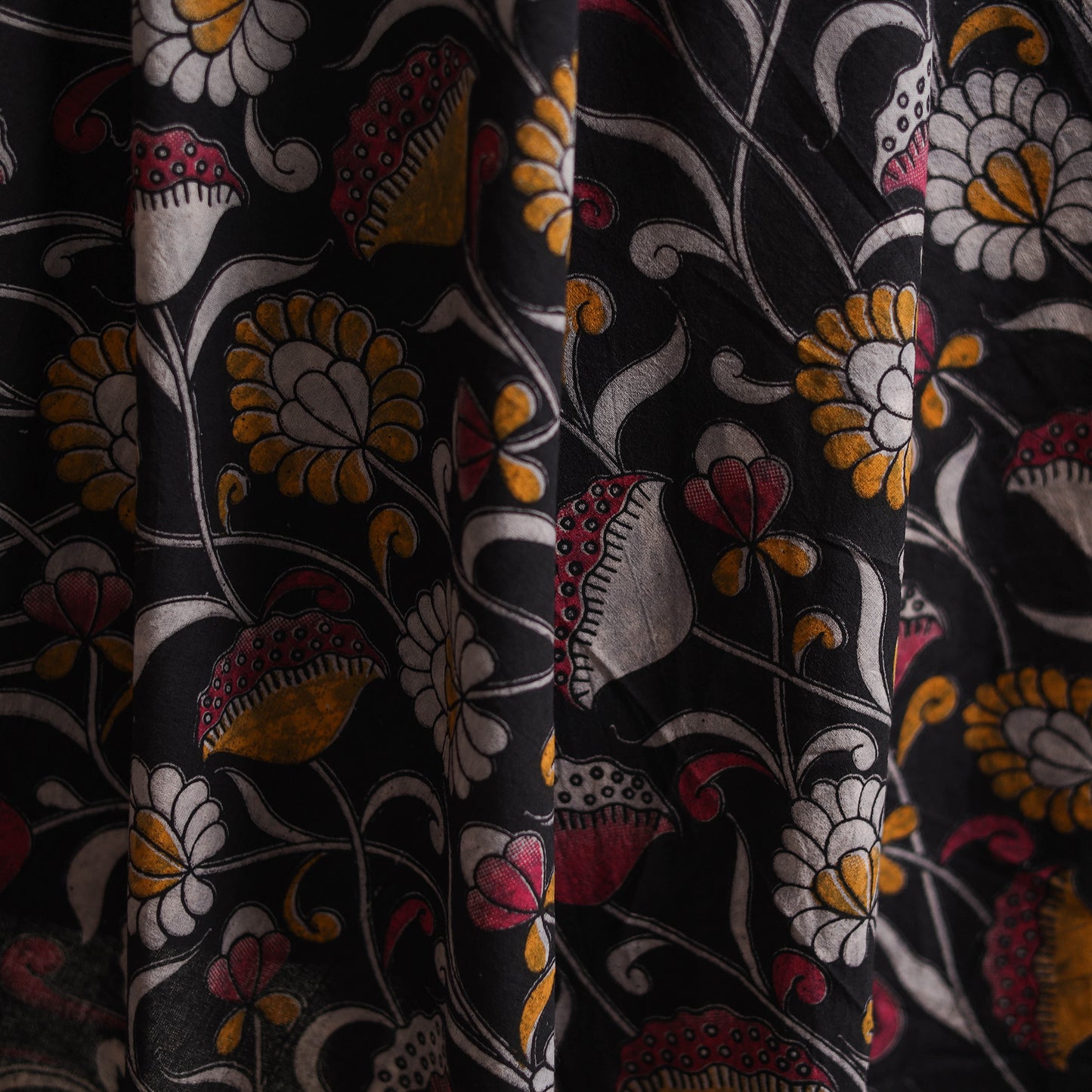 Black - Kalamkari Printed Cotton Fabric 08