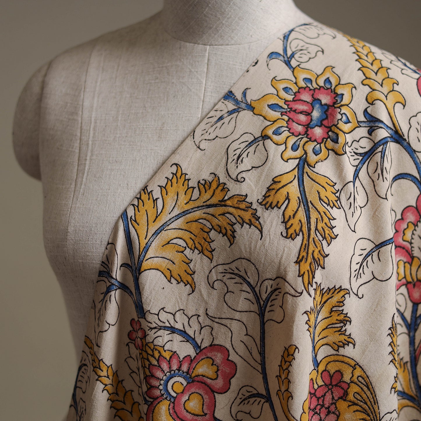 Beige - Kalamkari Printed Cotton Fabric 09