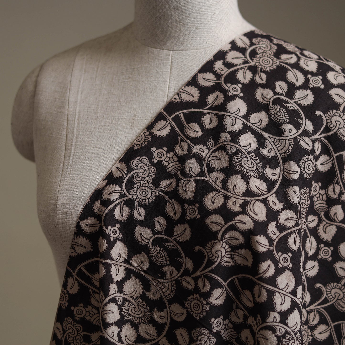Black - Kalamkari Printed Cotton Fabric 10