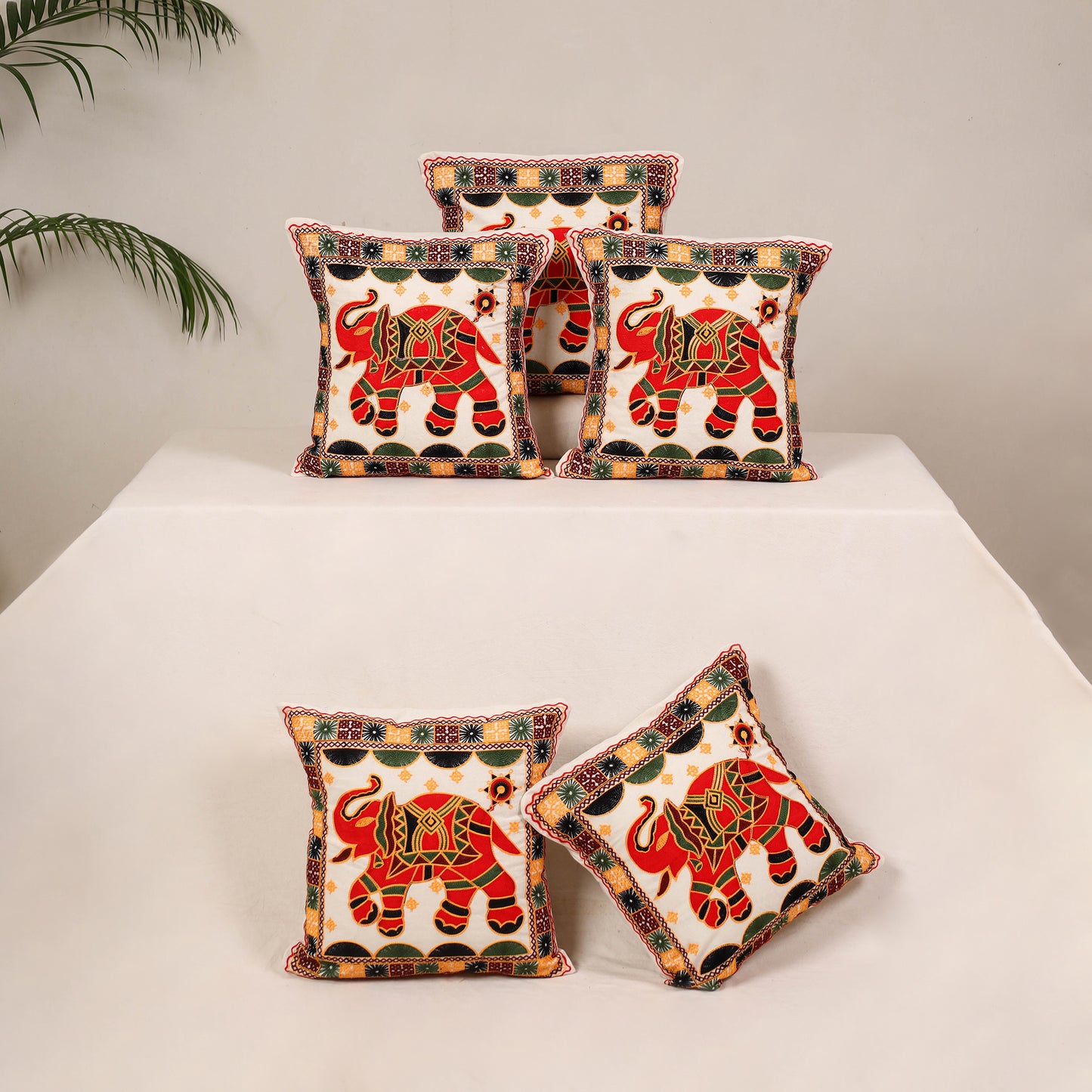 Orange - kutch aari hand embroidery cushion cover (set