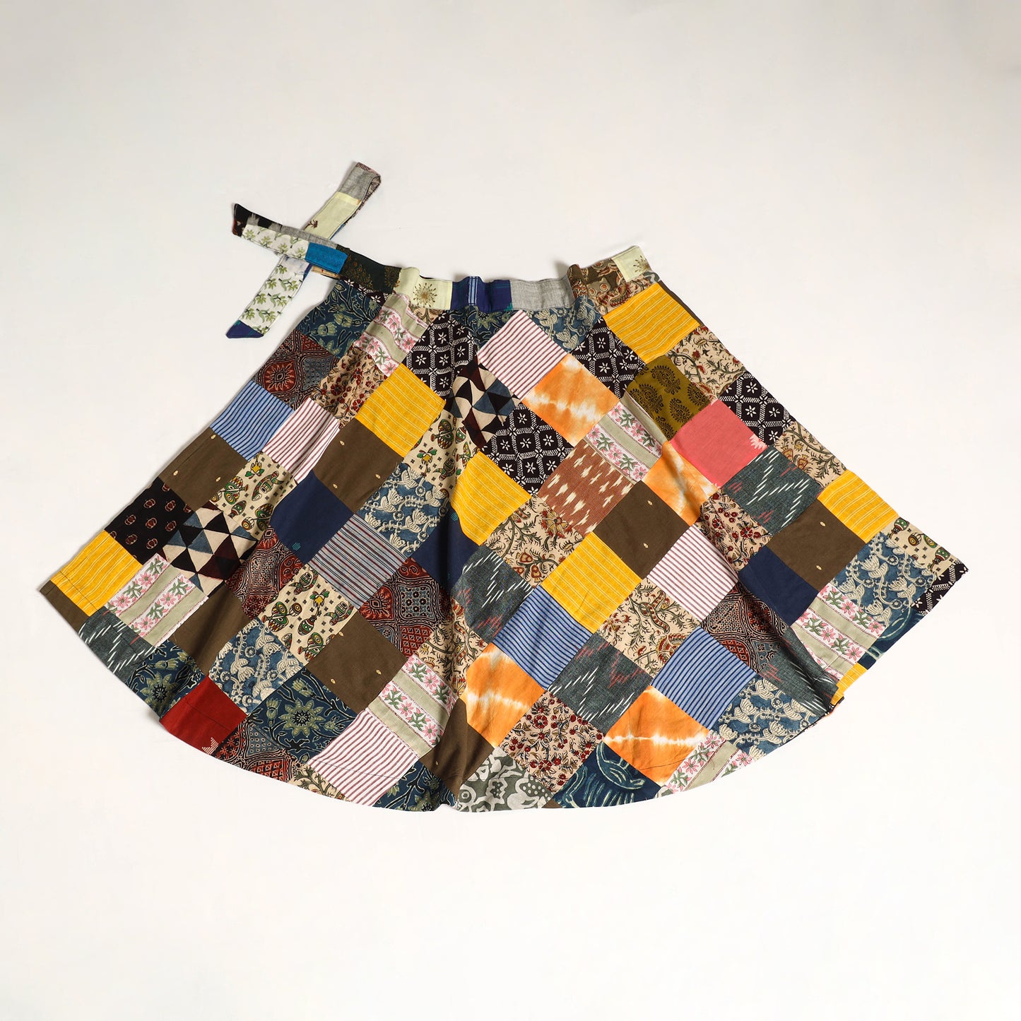 Multicolor Wrap Around Patchwork Cotton Skirt 