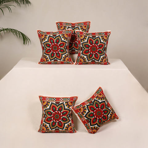 Red - kutch aari hand embroidery cushion cover (set of 5)