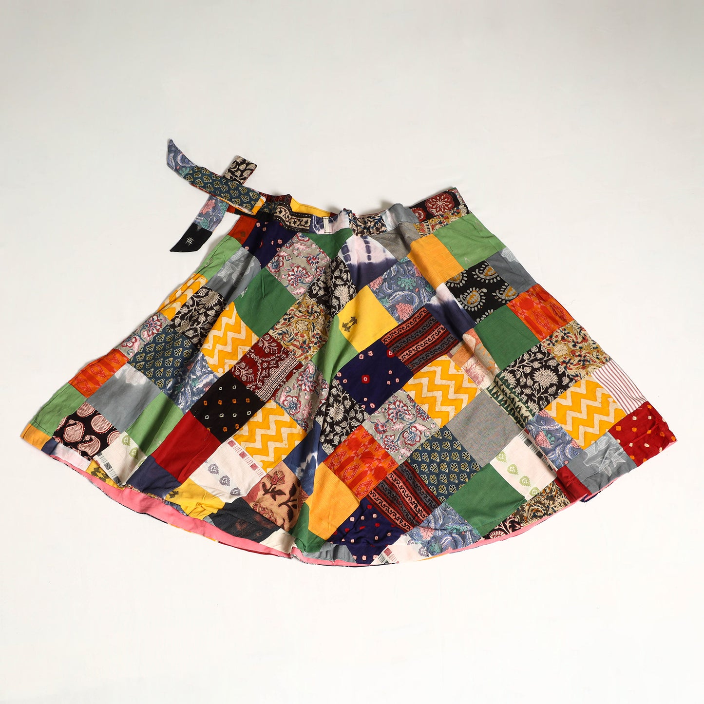 Multicolor Wrap Around Patchwork Cotton Skirt 