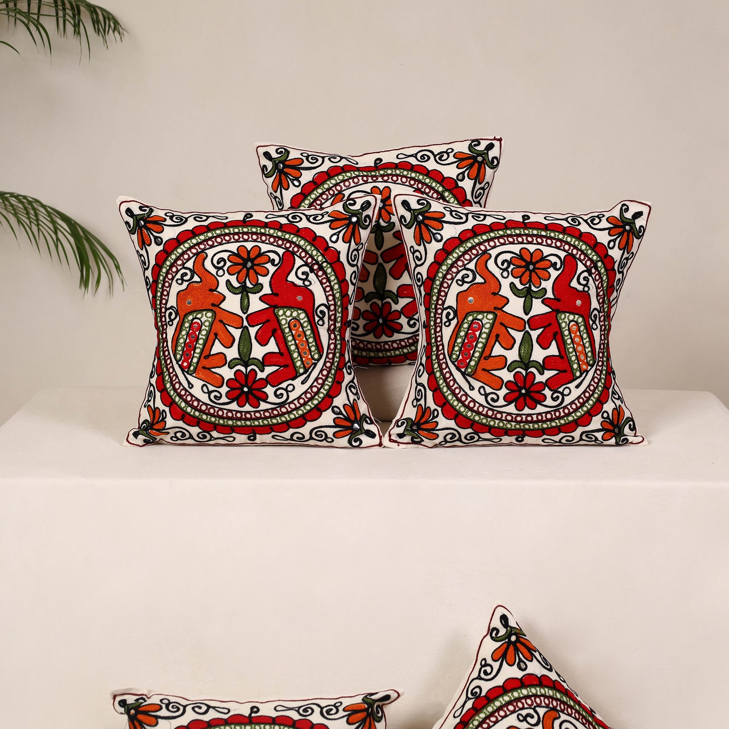 Red - kutch aari hand embroidery cushion cover (set of 5)