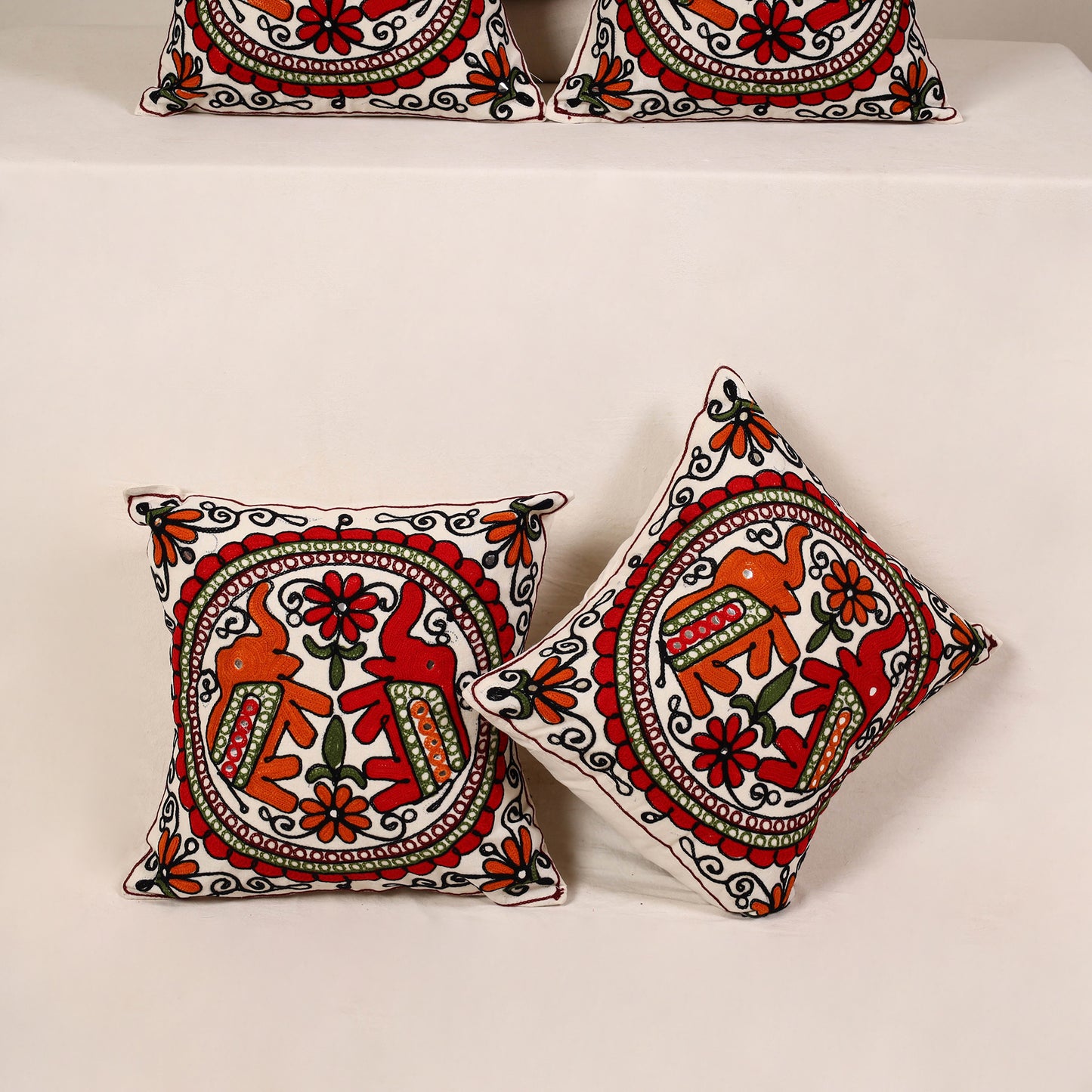 Red - kutch aari hand embroidery cushion cover (set of 5)