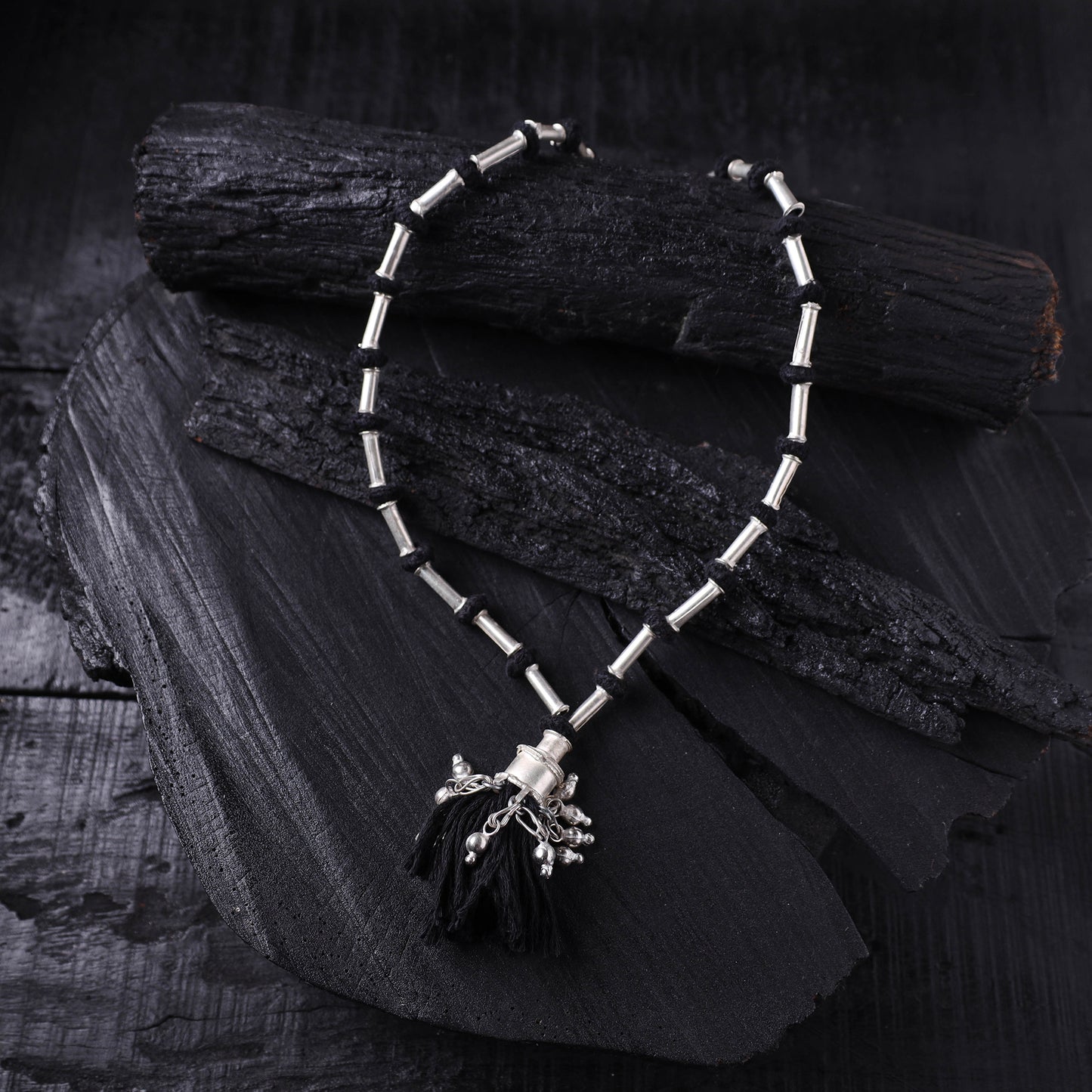 Lambani Threadwork Oxidised White Metal Necklace 32