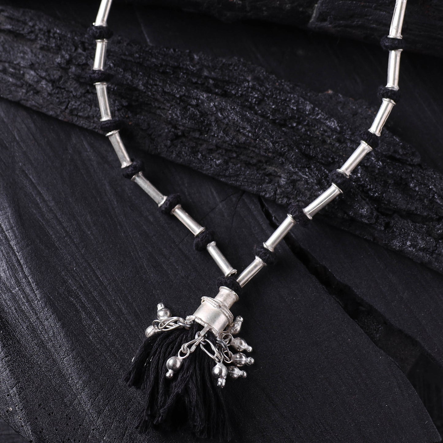 Lambani Threadwork Oxidised White Metal Necklace 32