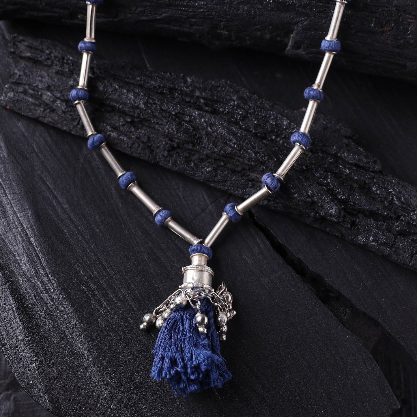 Lambani Threadwork Oxidised White Metal Necklace 31