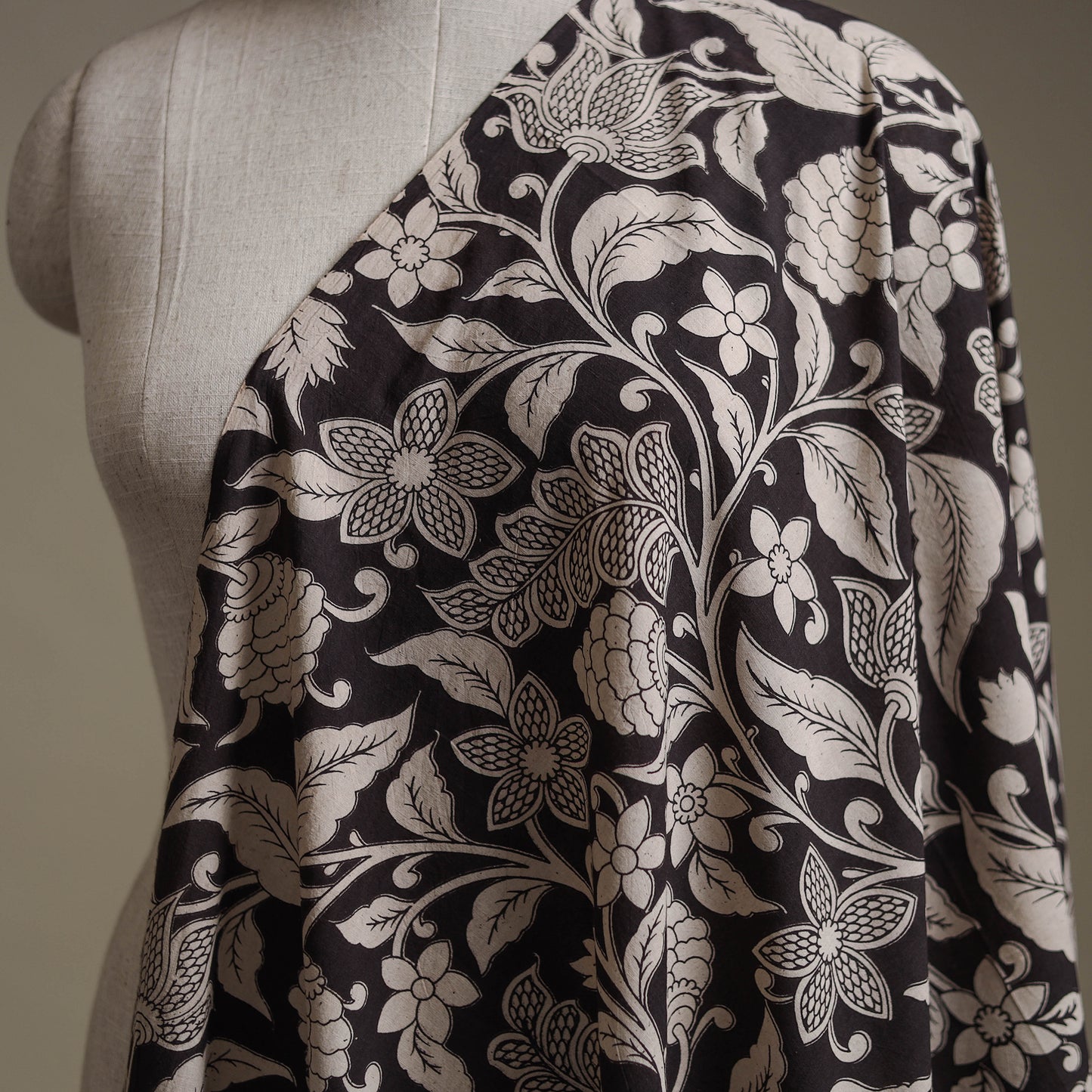Black - Kalamkari Printed Cotton Fabric 31