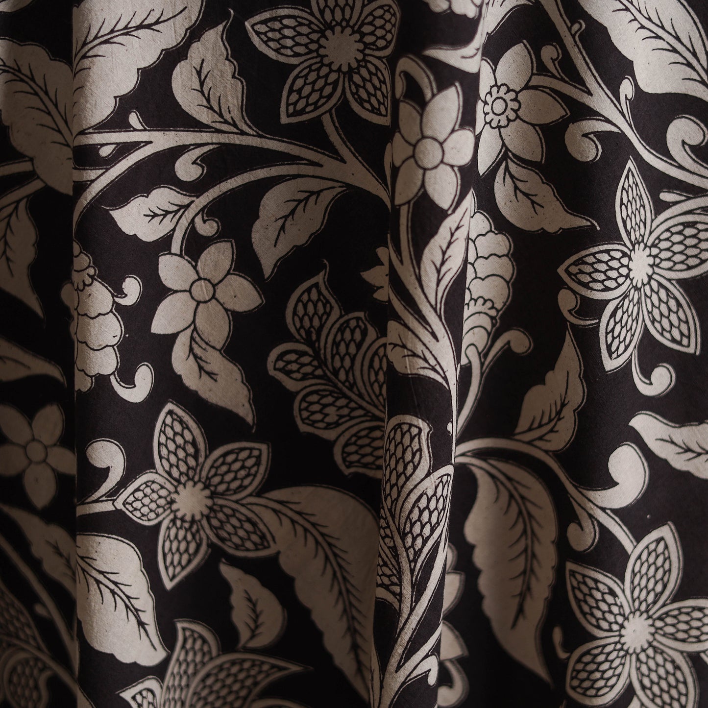 Black - Kalamkari Printed Cotton Fabric 31
