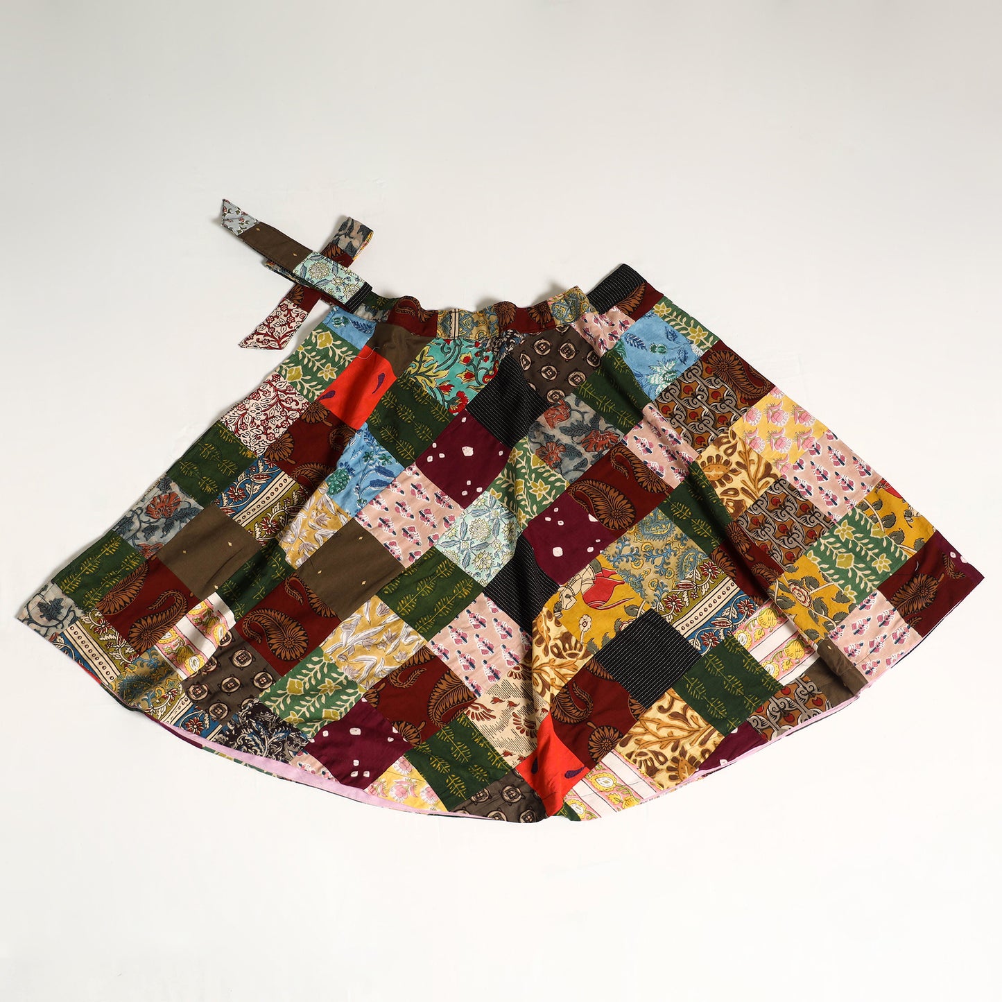 Multicolor Wrap Around Patchwork Cotton Skirt 