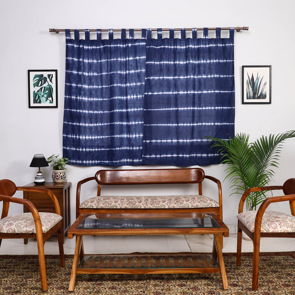 Blue - Tie & Dye Cotton Shibori Curtain for Window (Set of 2) 27