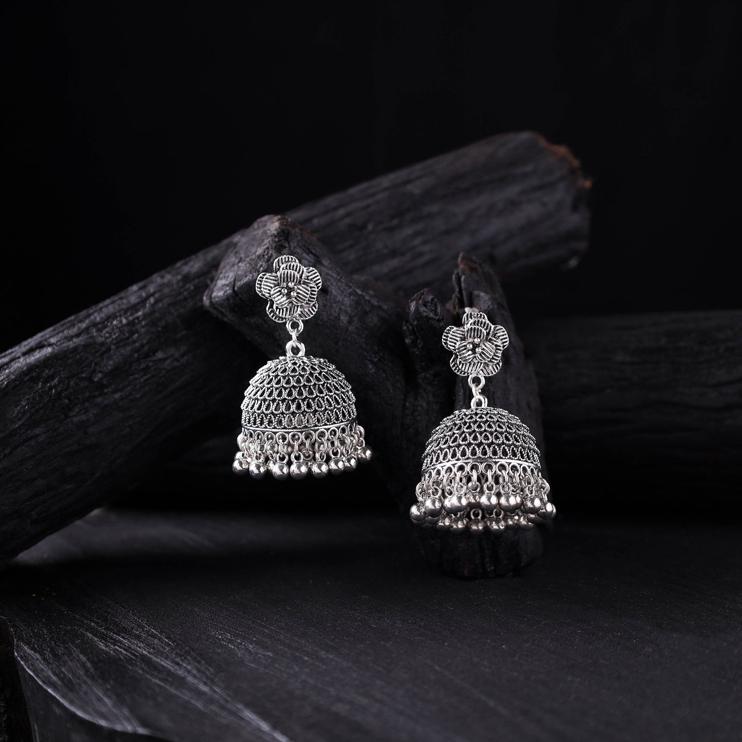 Tarini German Silver Jhumka Earrings 04