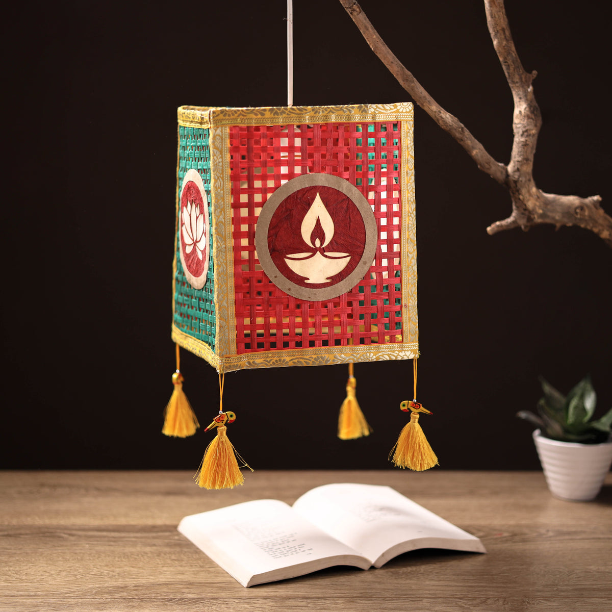 Greenkraft Diya Handcrafted Bamboo Lantern for Home Decor 09