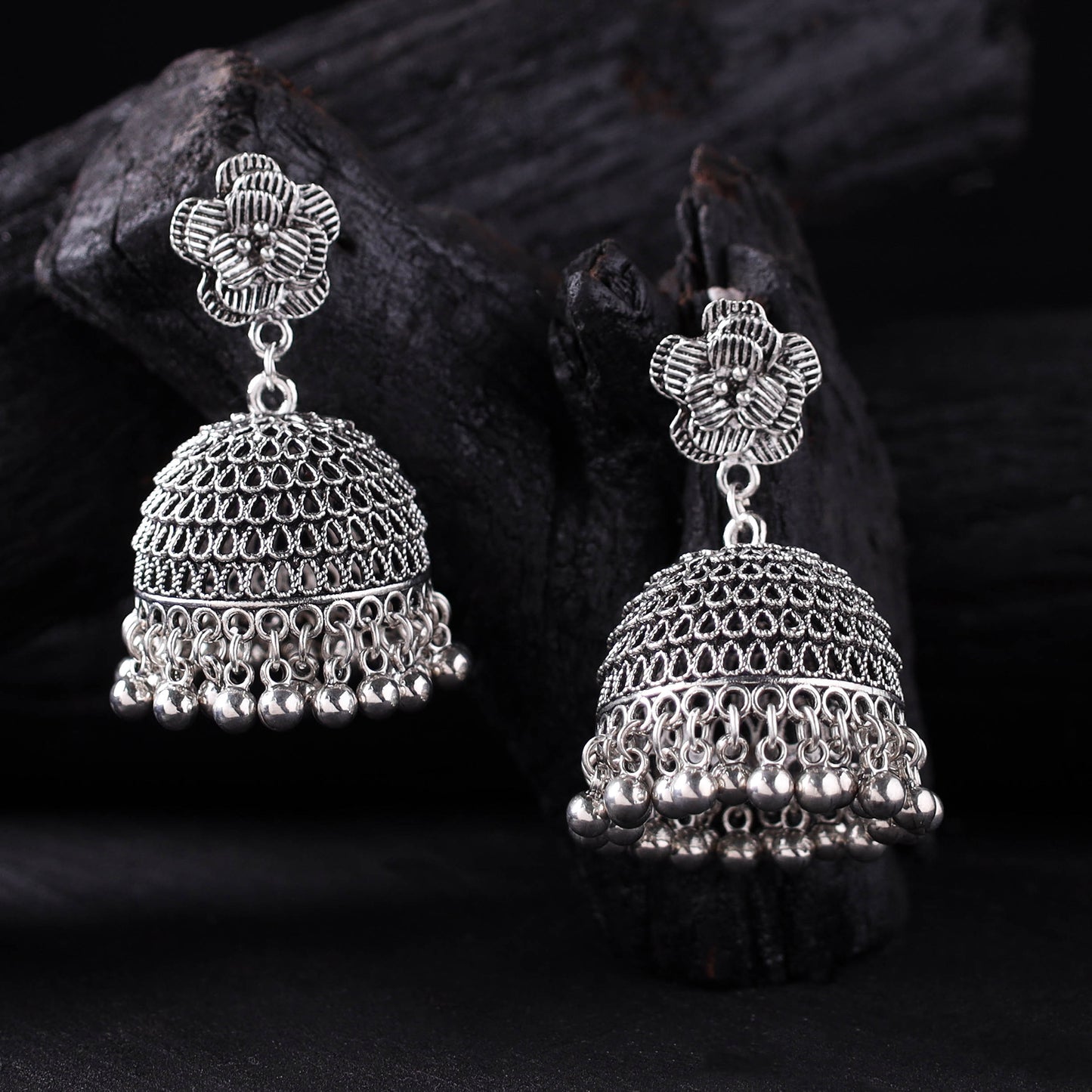 Tarini German Silver Jhumka Earrings 04