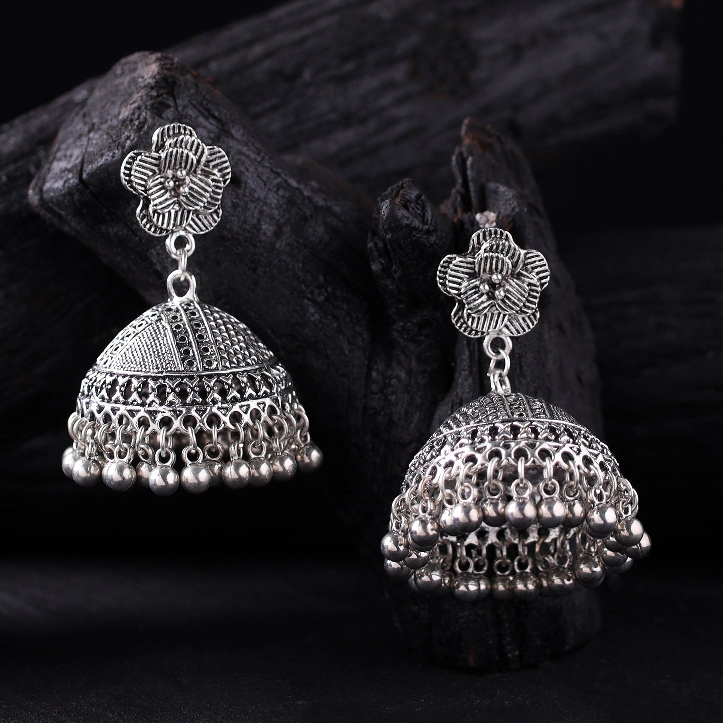 Rajeshwari German Silver Jhumka Earrings 05