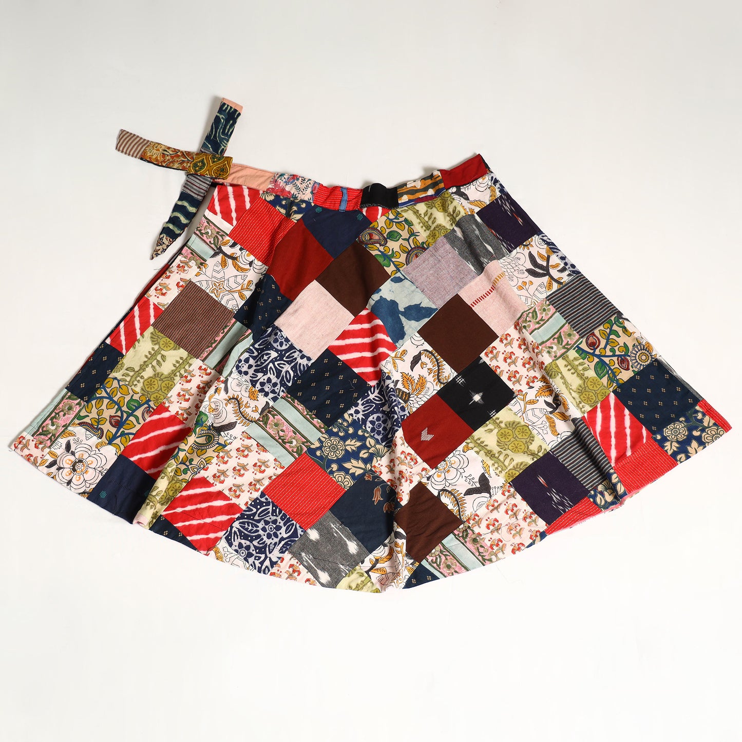 Multicolor Wrap Around Patchwork Cotton Skirt 
