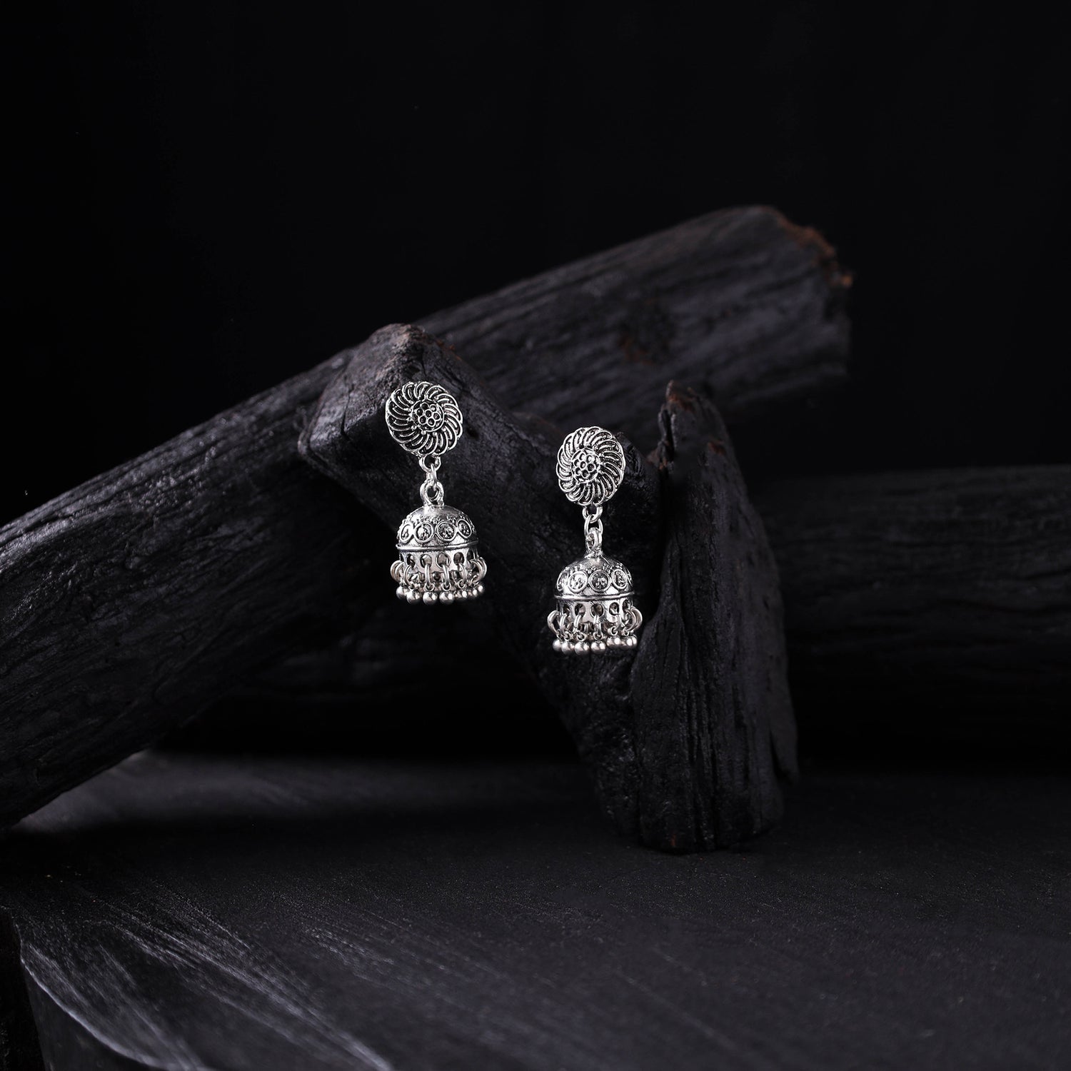 Grey - Rupali German Silver Jhumka Earrings 10