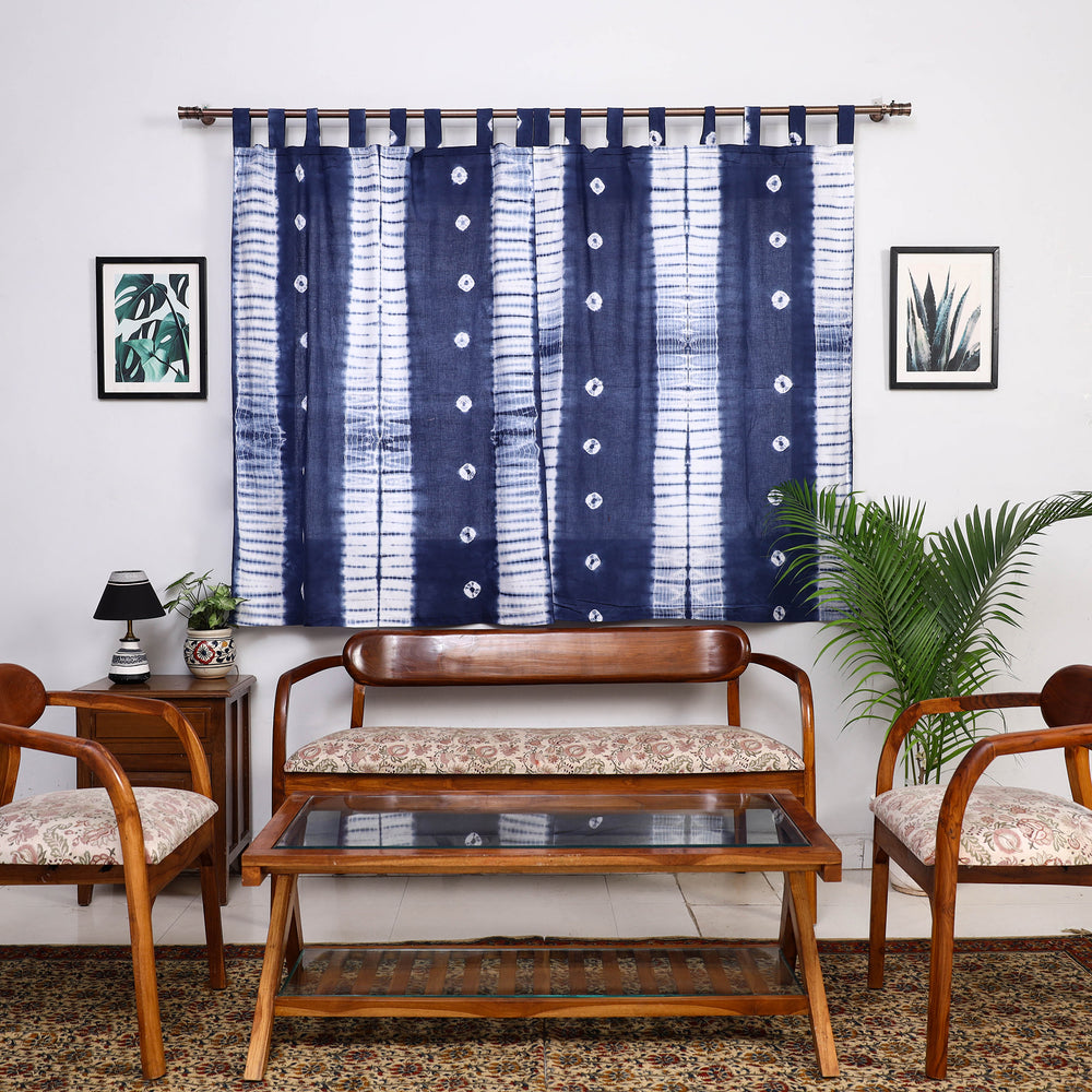 Blue - Tie & Dye Cotton Shibori Curtain for Window (Set of 2) 38