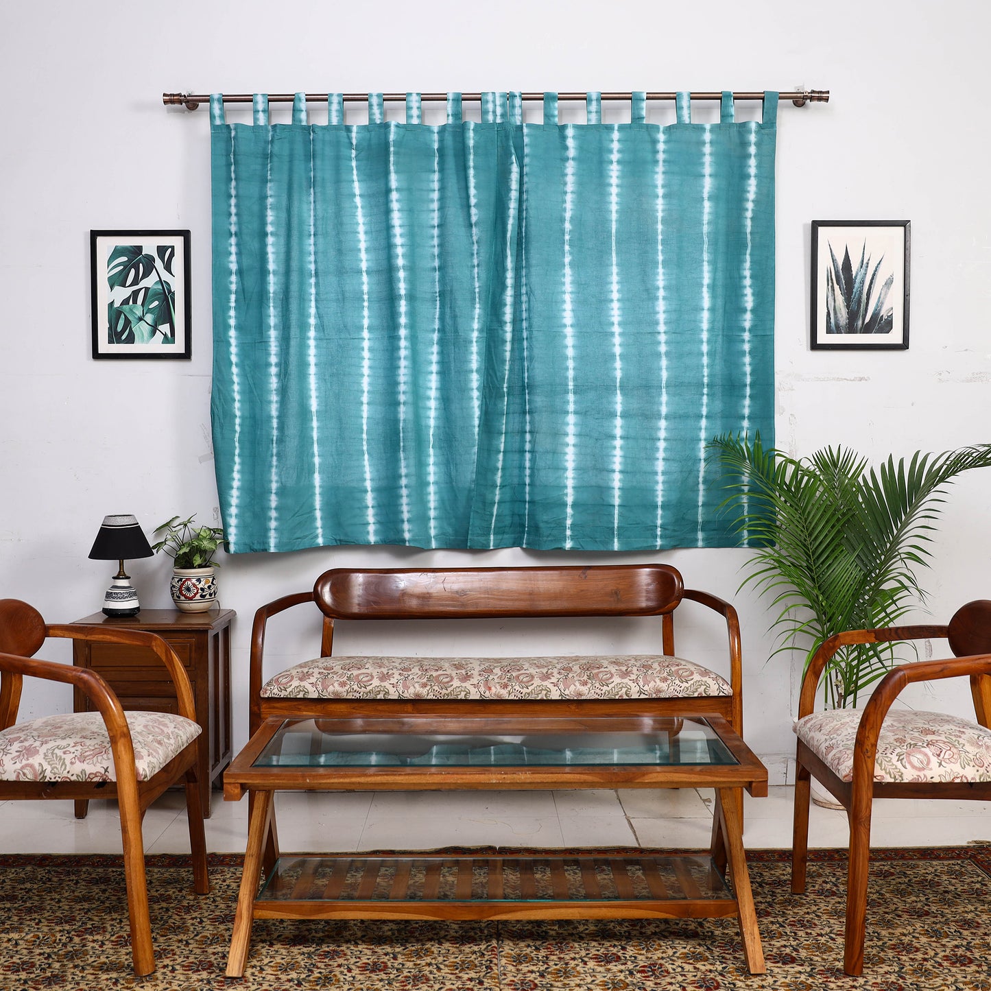 Green - Tie & Dye Cotton Shibori Curtain for Window (Set of 2) 41