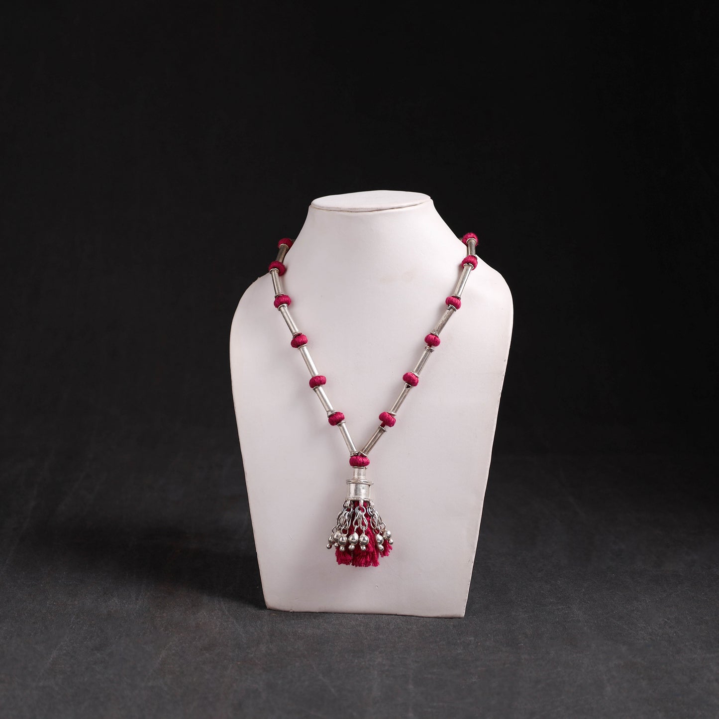 Lambani Threadwork Oxidised White Metal Necklace 33