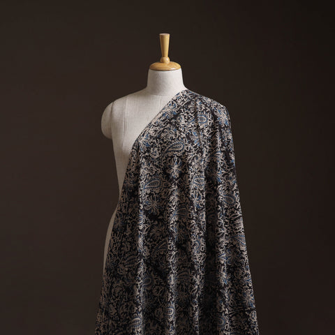 Black - Pedana Hand Block Printed Natural Dyed Cotton Kalamkari Fabric 07