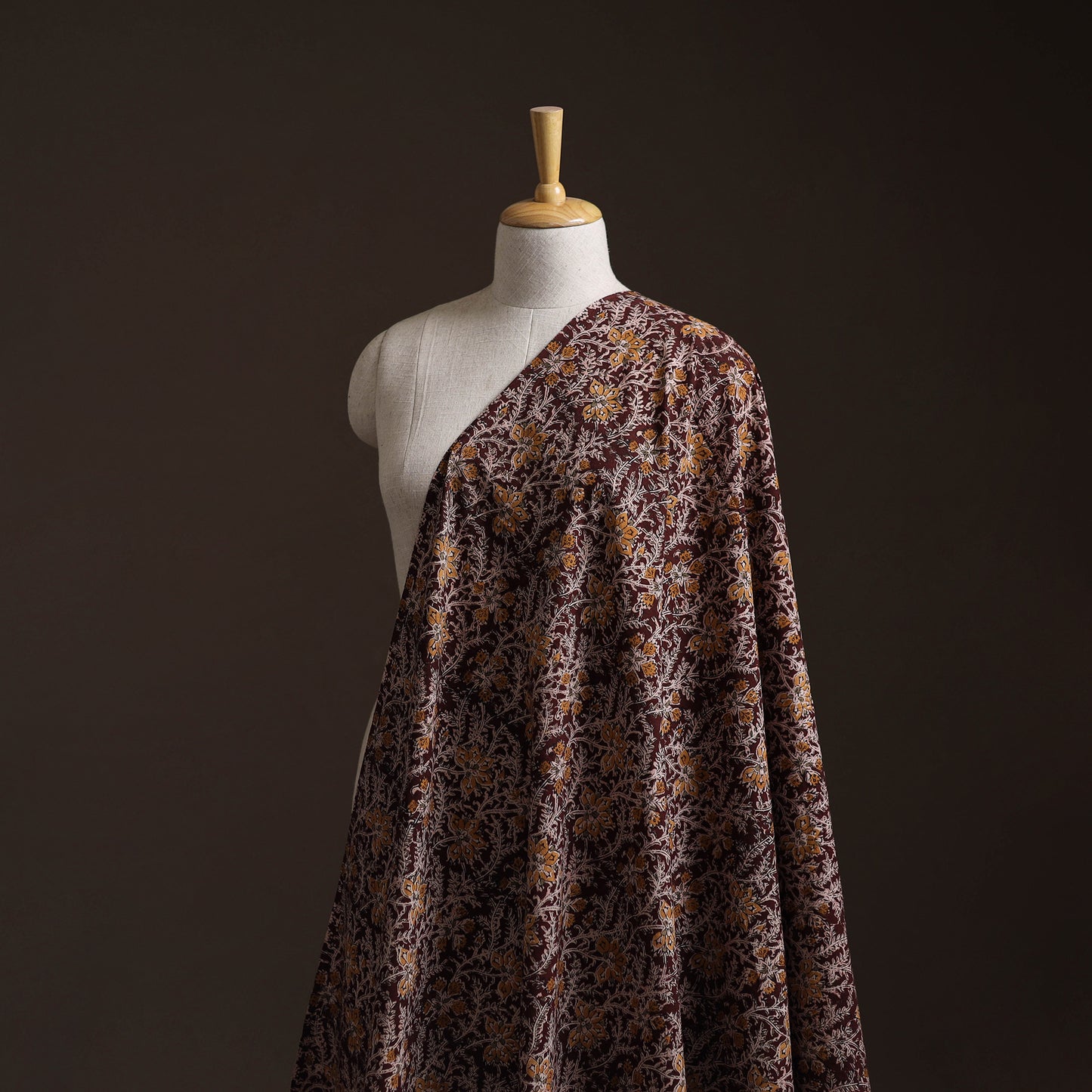 Maroon - Pedana Hand Block Printed Natural Dyed Cotton Kalamkari Fabric 05