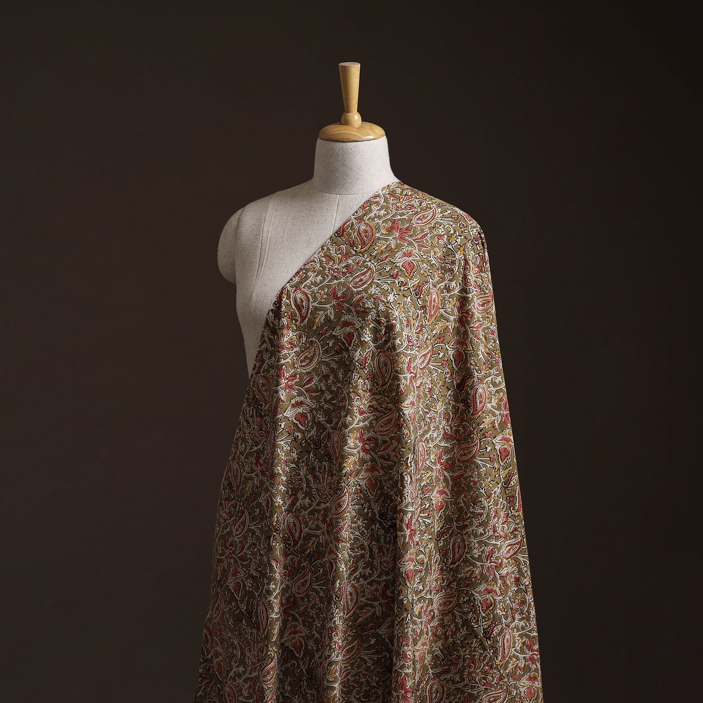 Brown - Pedana Hand Block Printed Natural Dyed Cotton Kalamkari Fabric 06