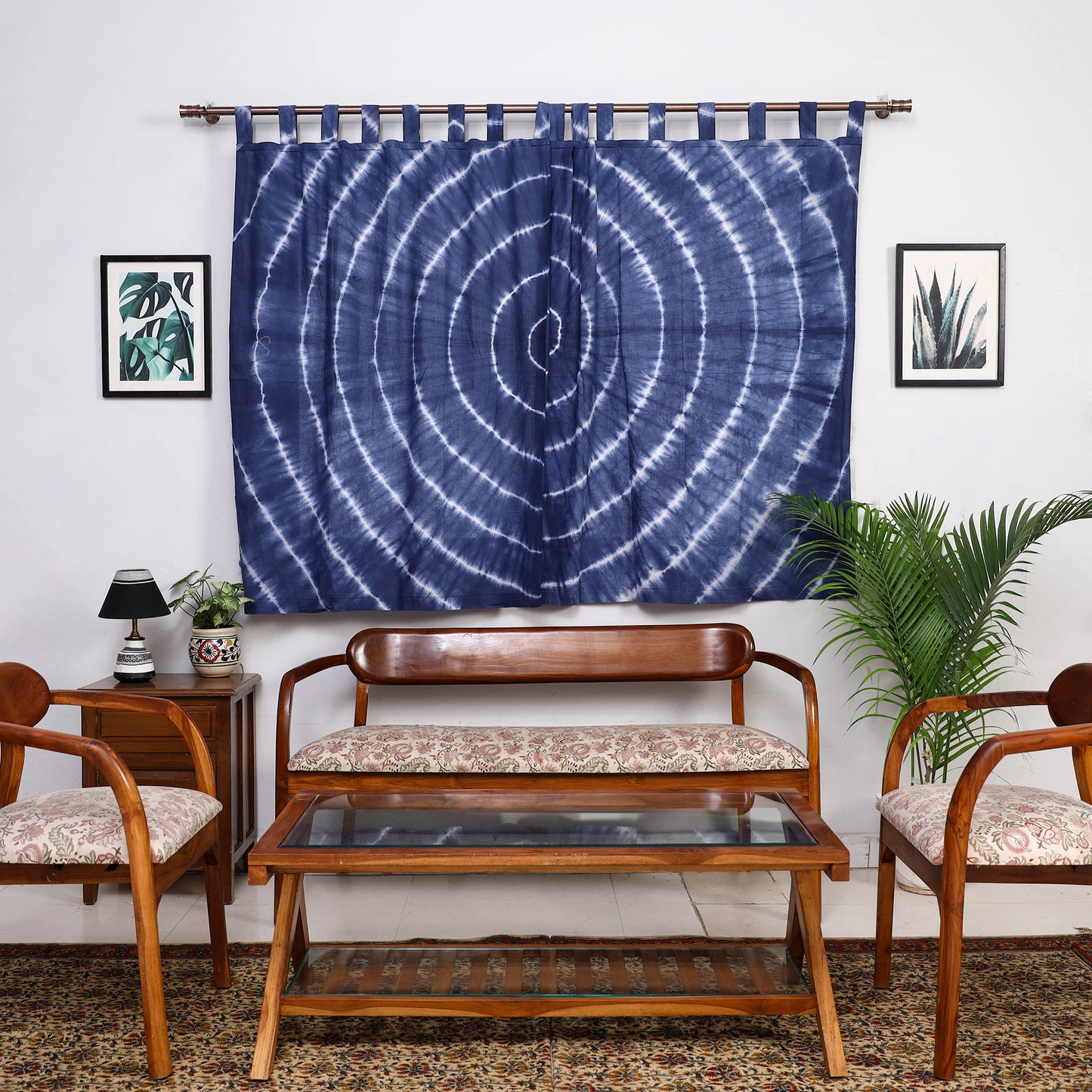 Blue - Tie & Dye Cotton Shibori Curtain for Window (Set of 2) 44