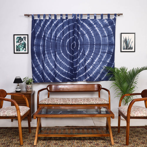 Blue - Tie & Dye Cotton Shibori Curtain for Window (Set of 2) 44