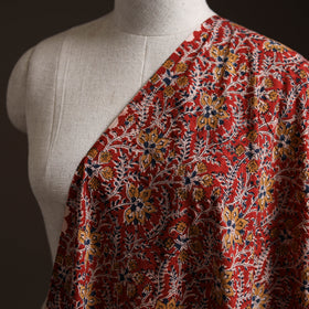 Red - Pedana Hand Block Printed Natural Dyed Cotton Kalamkari Fabric 04