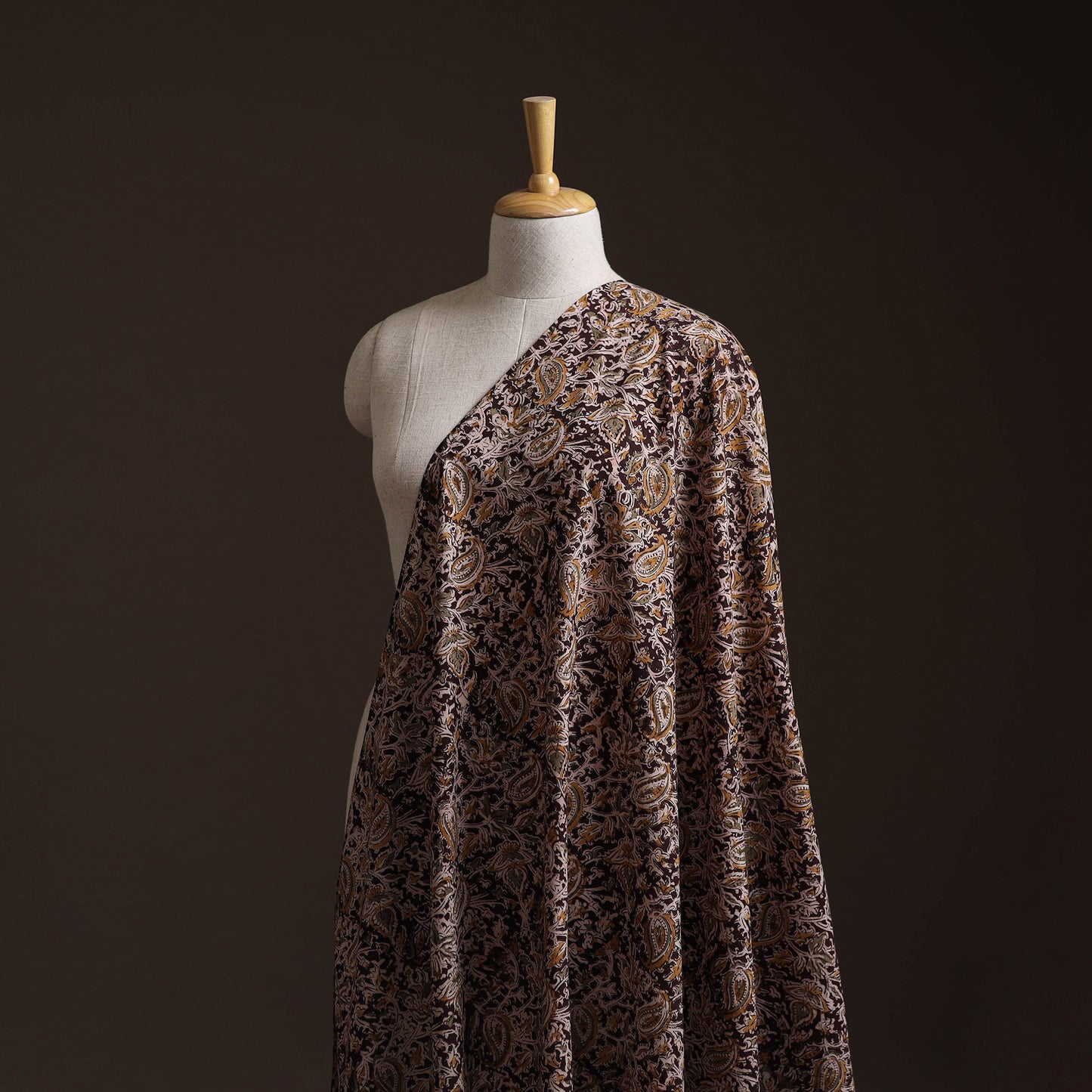Maroon - Pedana Hand Block Printed Natural Dyed Cotton Kalamkari Fabric 01