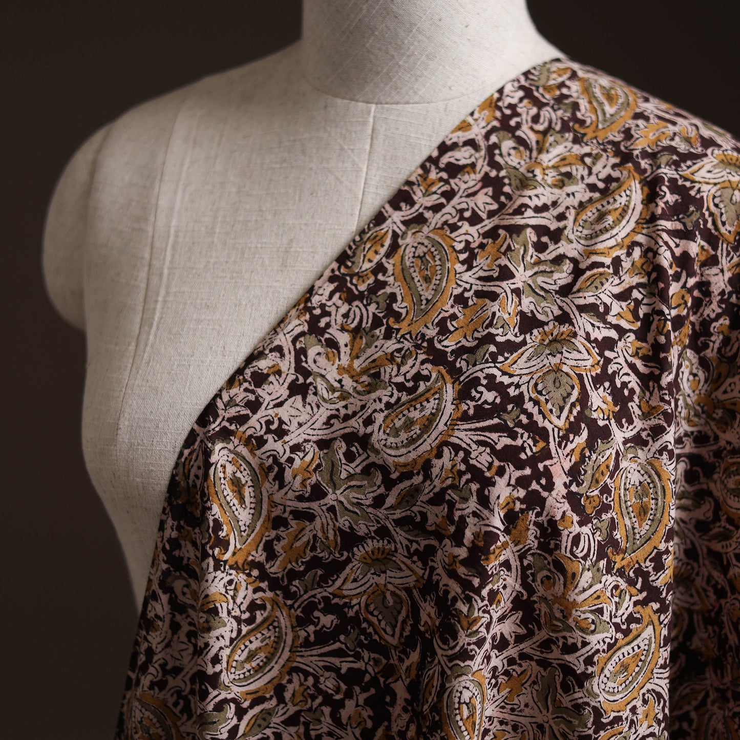 Maroon - Pedana Hand Block Printed Natural Dyed Cotton Kalamkari Fabric 01