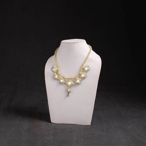 Beige - Lambani Thread & Mirror Work Necklace 09