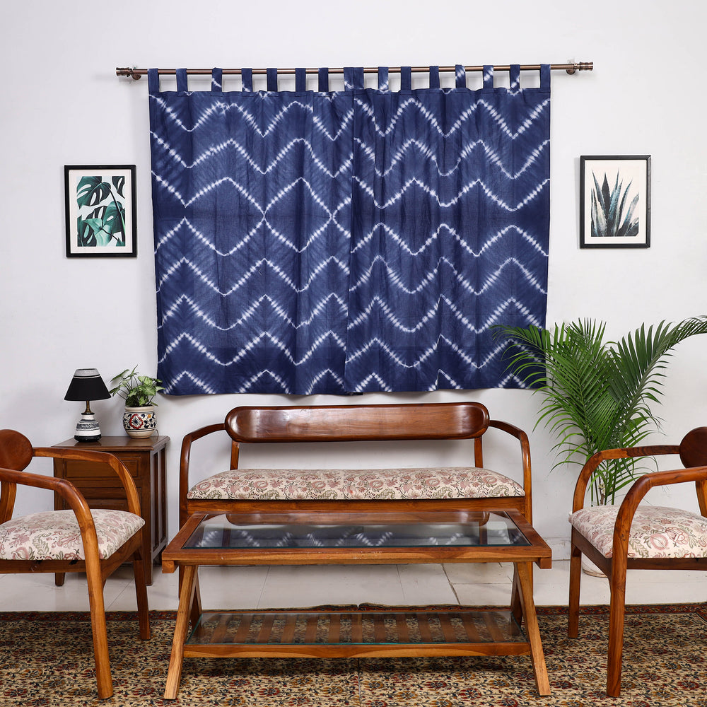 Blue - Tie & Dye Cotton Shibori Curtain for Window (Set of 2) 45