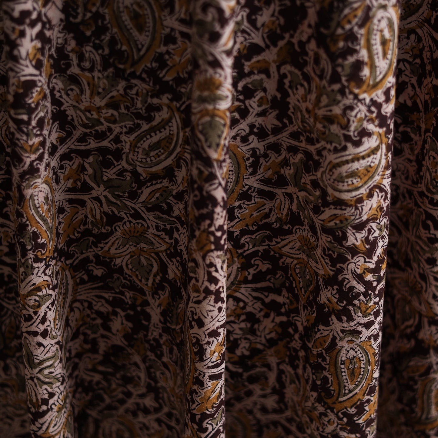 Maroon - Pedana Hand Block Printed Natural Dyed Cotton Kalamkari Fabric 01