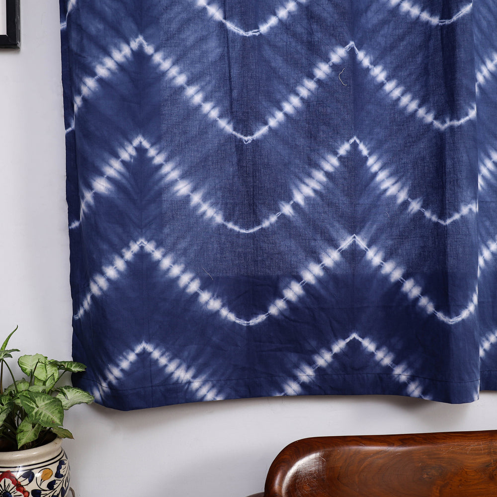 Blue - Tie & Dye Cotton Shibori Curtain for Window (Set of 2) 45